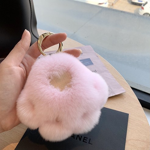 [곰발 볶음] 달토끼 털 가방 액세서리 귀엽다 자동차 열쇠고리 액세서리 생일 선물녀, 분홍색 토끼 털
