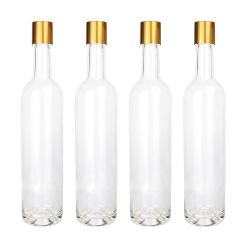 가인글로벌 와인500 투명병 + 스탬핑 롱캡 골드, 4개, 500ml