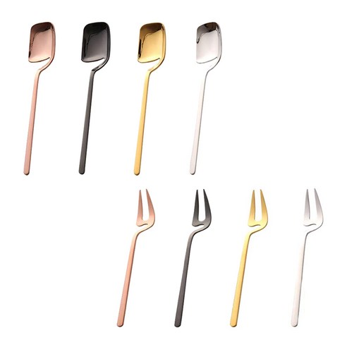 노 브랜드 8 Pcs 스테인레스 스틸 스푼 포크 레트로 커피 설탕 디저트 케이크 아이스크림 믹싱 세트 다채로운, 그림이 보여 주듯이