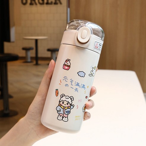 304 스테인레스 스틸 보온병 컵 숙녀 기능 틈새 물 컵 짚 찻잔, 320ml - 생기 넘치는 + 링, 빨대 컵 + 빨대 브러시