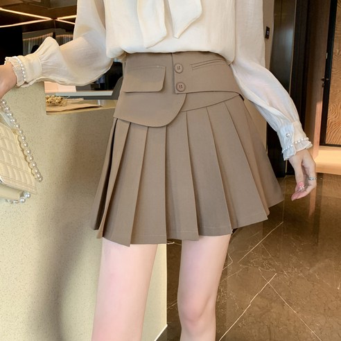 DFMEI.짧은 치마.Short skirt가을겨울 언발 포켓 디자인 플리츠 하프 스커트 슬림 핏치마를 담다