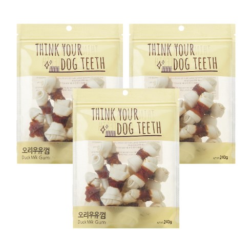 더주스 Think your dog teeth 딩고 소가죽 강아지 껌 소 15p, 오리우유껌, 240g, 3개입