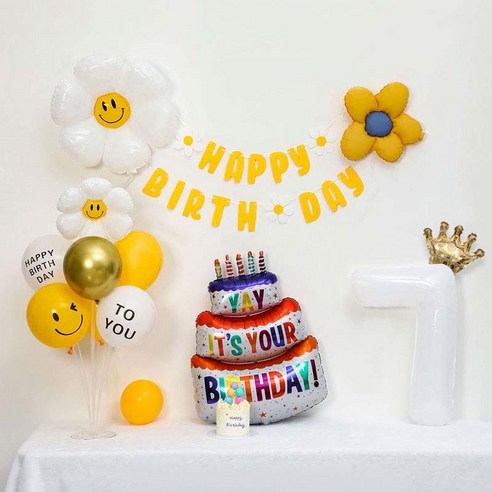 [피앤비유니티] 캐릭터무광데이지 생일케익풍선세트 스탠드형, 02-07)무광데이지생일풍선세트 7 옐로우, 1세트