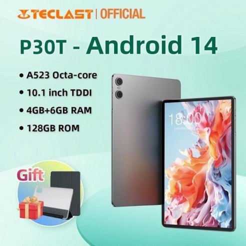테블릿 Teclast P30T 안드로이드 14 태블릿 101 인치 인셀 완전 적층 A523 8 코어 4GB 6GB RAM 128GB ROM 와이파이 6 C타입 6000mAh 35mm 잭, 1)Teclast P30T, 01 Teclast P30T