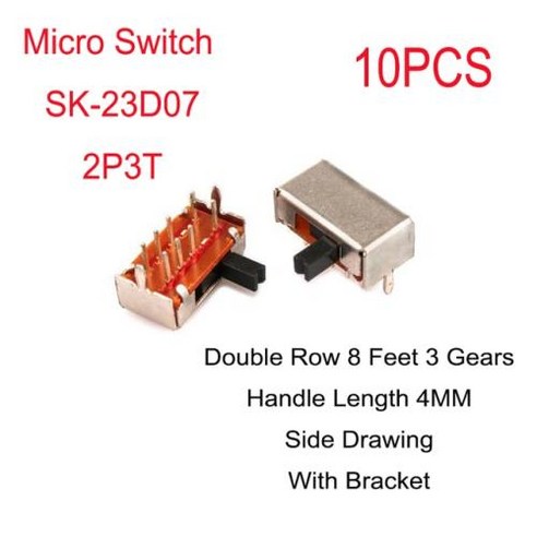 스웨그키 TTC 10PCS 슬라이드 스위치 마이크로 전원 토글 슬라이딩 두 번째 기어 셋째 2345MM 핸들, 없음, 없음, SK-23D07