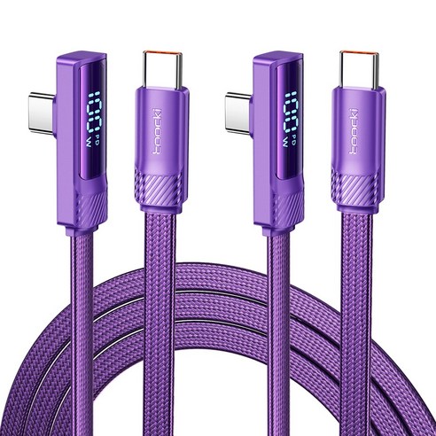 Toocki 디스플레이 90도 PD 100w c to c타입 초고속 충전케이블, 1m, 퍼플, 2개