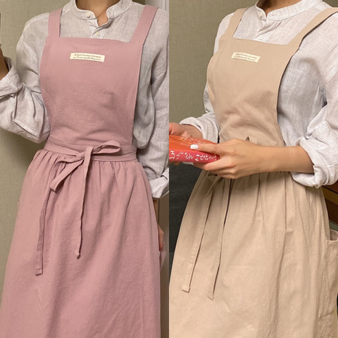 케이굿즈 린넨 파스텔 앞치마 2개입, 핑크+베이지
