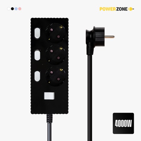 파워존 웨이브 고용량 개별스위치 멀티탭 과부하차단 3구 멀티콘센트 전기코드 50cm 1.5m 3m 5m 7m, 개별스위치 3구50cm 블랙, 1개