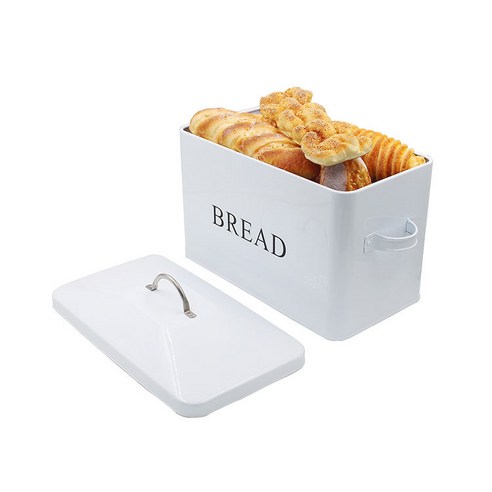 ANKRIC 도시락박스 금속 빵 상자 흰색 사각형 큰 주석 빵 상자 금속 빵 상자, 하얀색