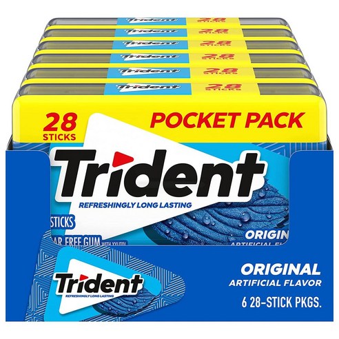 Trident 오리지널 무설탕 껌 28피스 포켓 6팩 총 168개 28개