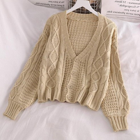 KORELAN 디자인 감각 마름 스웨터 가을 겨울 나른한 바람 루즈한 니트 코트 긴팔 카디건