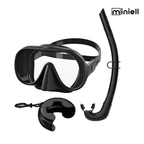 miniell 미니엘 프리미엄 스노쿨링 마스크 롤업 스노클 세트 RANK 랭크, 베이직블랙