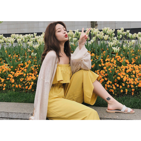 바캉스룩 찰랑 나시 캉캉 점프수트 (2col 블랙/옐로우)