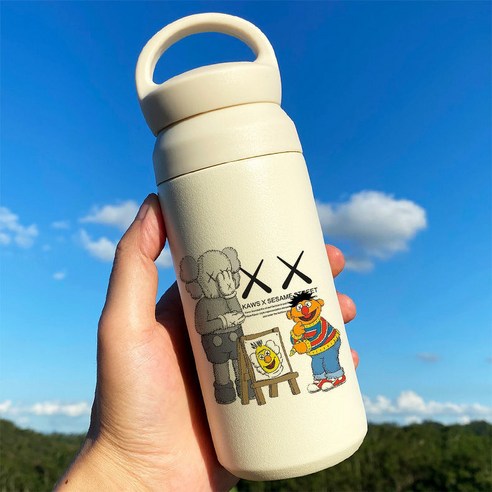 세서미 스트리트 휴대용 보온병 컵 kaws 패션 브랜드 ins 커플 학생 컵 맞춤 만화 유럽과 미국 진공 컵, BW1065 세서미 스트리트, 350ml 핸들 컵
