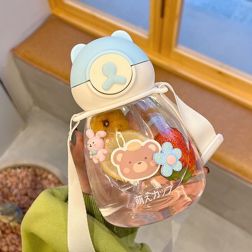 【휴대용 물병】물 컵 여자를위한 찾고 플라스틱 컵 성인과 투명한 밀짚 컵 휴대용 귀여운 대용량 물병 컵, 색깔11