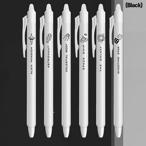비비드 벌브 슬림 단색 0.5mm 캐릭터 지워지는 볼펜 세트, 6개, 블랙