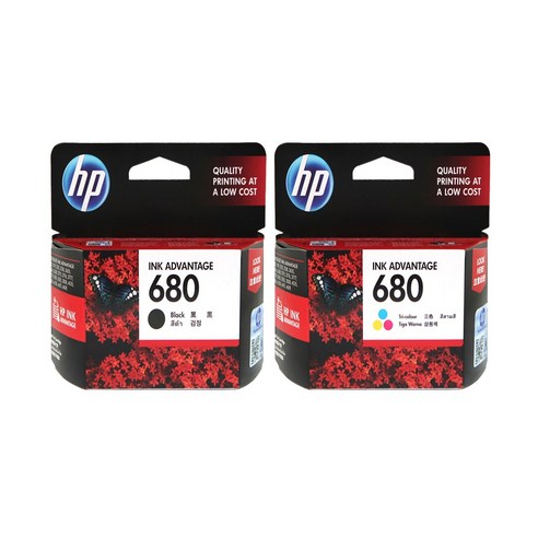 HP 680 잉크 검정+컬러 세트 HP4535 HP4675 HP3835 HP3635, 검정(F6V27AA)+컬러(F6V26AA)