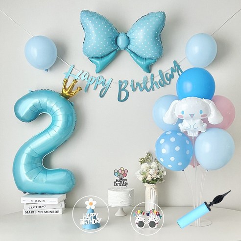 연지마켓 시나모롤 산리오 생일풍선 파티세트, 블루실속숫자(2)