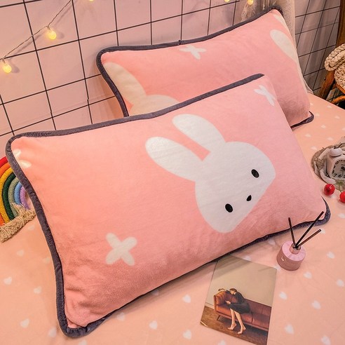 smy베개 쌍 귀여운 만화 더블 대형 베개 코어 라이너 싱글 산호 벨벳 베개, 색깔2, 48Cmx74cm
