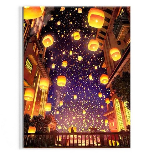 오로라데코덴 캔버스형 보석십자수 30x40cm, MK016 풍등과 고양이