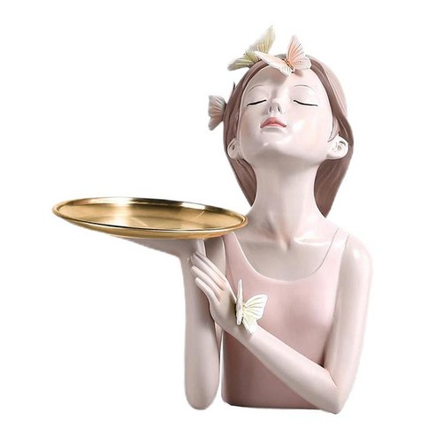 수지 요정 인형 피규어 책상 탁상 장식 거실 사무실 테이블 아트 인형 수제 조각 집들이 선물, 트레이 18.2x15.5x27cm