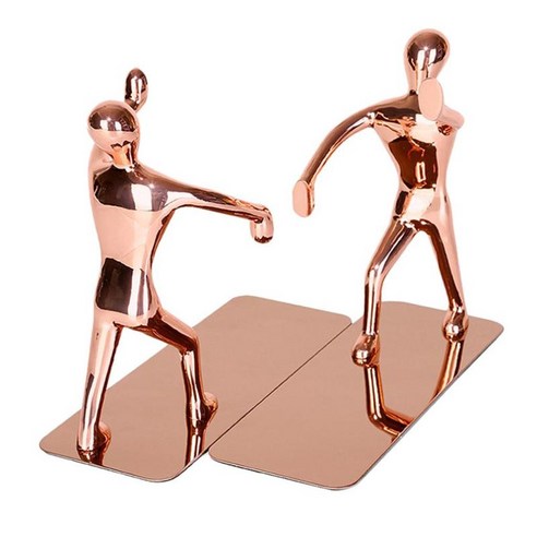 2CPS 쿵푸 남자 디자인 미끄럼 방지 금속 북엔드 책 홀더 스탠드 테이블 Decoraiton 크리스마스 선물, 로즈 골드