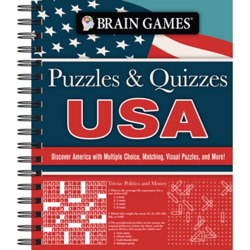 (영문도서) Brain Games - Puzzles & Quizzes - USA: Discover America with Multiple Choice Matching Visua... Spiral, Publications International,..., English, 9781639385164