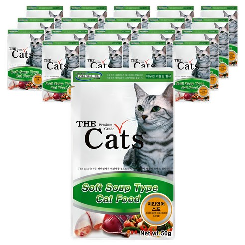 더캣츠 고양이 소프트 스프 간식 파우치 혼합맛 (치킨/연어), 50g x 20개 세트