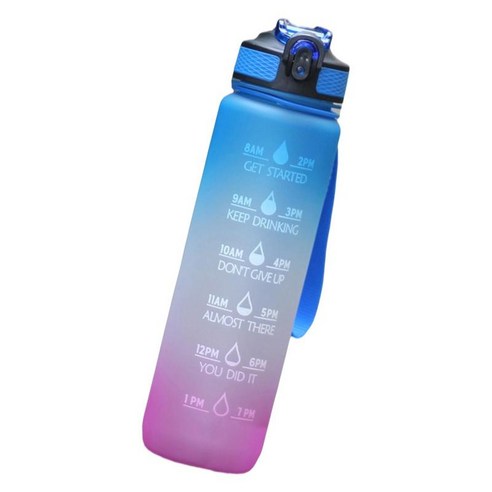 밀짚이있는 1 리터 물병 누출 방지 대형 스포츠 물병 피트니스 특대형 음료수 병 남성 여성을위한 BPA 무료, 블루 퍼플, 7.5x29.5cm, 플라스틱