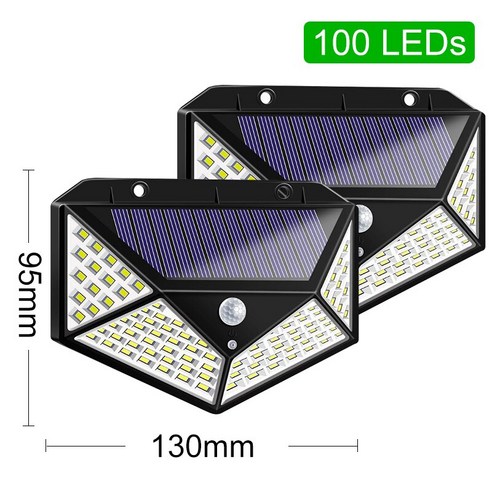 [KHTE] 야외 태양광 동작 센서등 와이드 앵글 Led 전구 100 개 밝기 무선 방수 IP65 벽등 정원 벽 거리, 2 Pieces