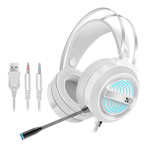 MTSHOP X9 USB + 3.5mm 게임용 헤드셋(마이크 7 포함) PC용 LED 서라운드 사운드, 그림, 플라스틱, 화이트