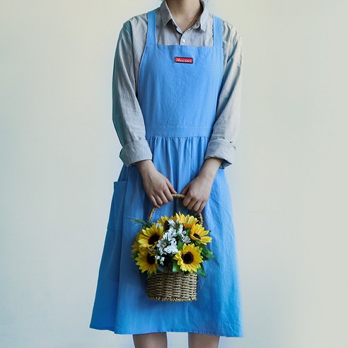 GU 앞치마 홈 주방 패션 맞춤 인쇄 로고 베이킹 우유 차 커피 숍 매니큐어 여성 작업복, 블루
