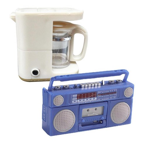 시뮬레이션 인형 집 PVC 커피 메이커 W/축음기 녹음기 용품 장식, {"수건소재":"플라스틱"}, 블루+화이트