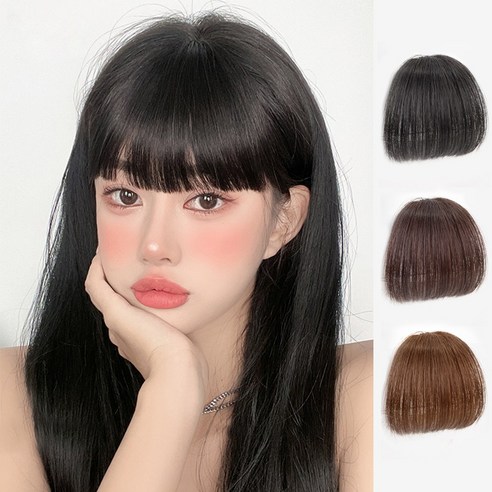 HAIRCUBE 만화 스타일 시스루 뱅 앞머리 인모 붙임 부분가발 10cm, 1개, 라이트 브라운
