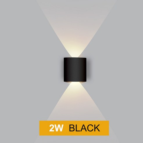 [XIG] Ip65 Led 벽 램프 야외 방수 정원 조명 알루미늄 Ac86-265 실내 침실 거실 계단 벽 빛, 따뜻한화이트(2700-3500K)_블랙 2W