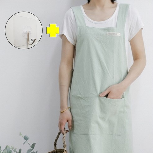 HY X형 린넨 앞치마 단추형 유치원 어린이집 보육교사 네일 주방 원피스, 1개, 민트_일반형