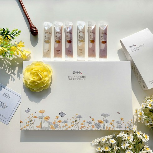 3종 천연 꿀 선물세트 벌꿀 스틱 단체 12g x 30포, 연노랑 동백꽃송이, 1박스