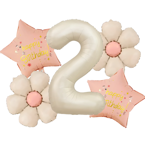 파파 파티 크림 데이지 대형 숫자 기념일 생일 풍선 세트, 1세트, 크림 2 + 데이지 2p + 별 2p