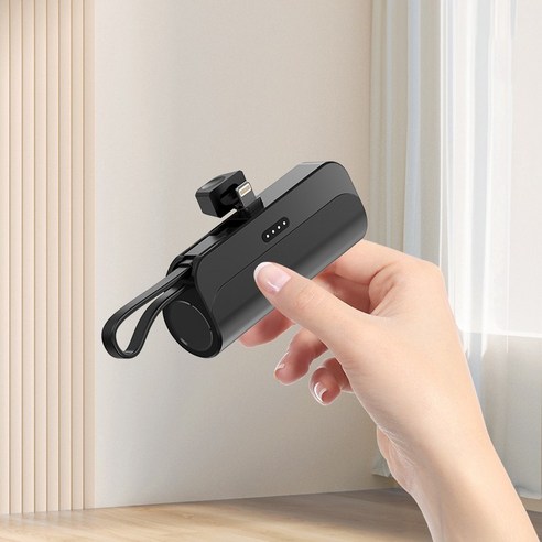 FONOW 보조배터리 단자 접이식 미니 일체형 도킹형 보조배터리 5000mAh, 블랙, FDWS18핀용