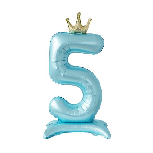 올리브파티 생일 스탠딩 왕관 은박 숫자 풍선 블루, 숫자5, 1개