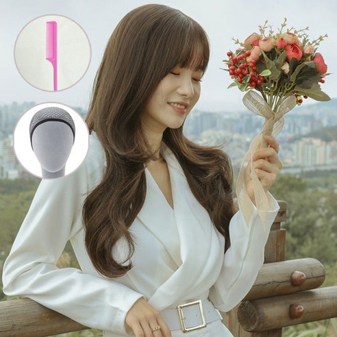 [가발매니아] 허쉬펌 65cm 수제통가발 프론트레이스 전체가발 긴머리+가발망1개+꼬리빗 1개, 내츄럴브라운