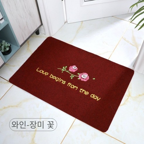 매트 문 매트 문 문 문 문 매트 욕실 흡수성 미끄럼 방지 침실 매트 홈 주방 카펫, 자수-와인 레드-장미꽃
