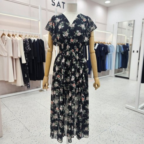 샤틴 플라워 프릴 쉬폰 원피스 S242K653