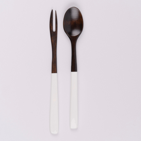 아이하시 옻칠 커트러리 다과용 티스푼 티포크, 화이트, 1세트