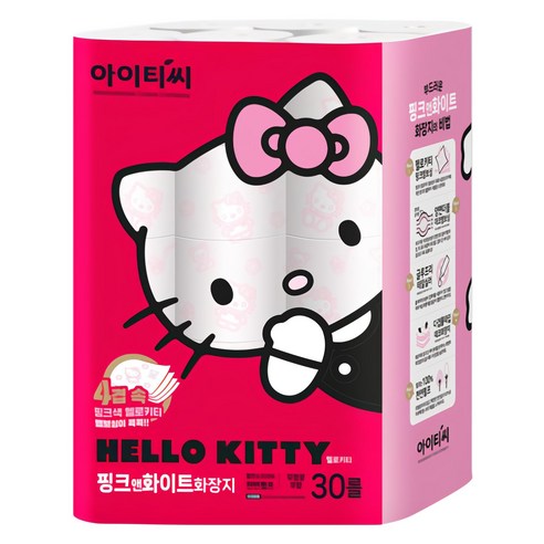 ITC 헬로키티 핑크앤화이트 4겹 화장지, 20m, 30개입, 1개
