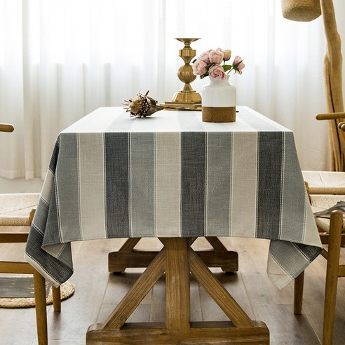 KORELAN 크로스오버 테이블보 북유럽식 거실 줄무늬 면 마 작은 싱그러운 천 미국 식탁 깔개 직사각형 차 탁자보, 짙은 회색 그라데이션 스트라이프(롤 모서리), 60*60cm