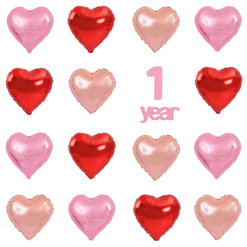파파 파티 하트 풍선 세트 기념일 생일 포토월 DIY, 1세트, 레드6/핑크6/로즈골드6 + 1year
