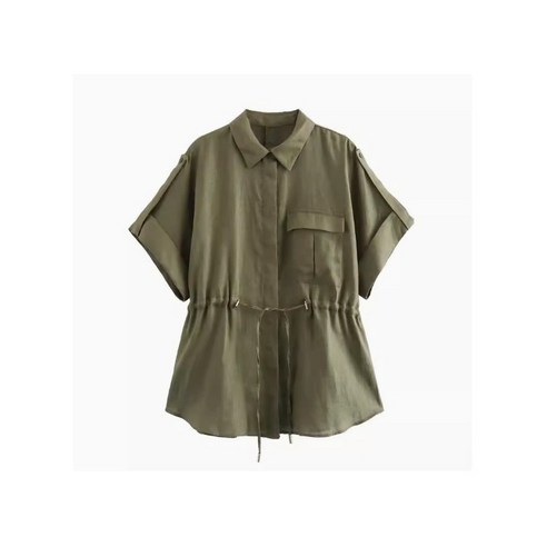 ZARA 여성블라우스 린넨 허리 조절 카키 셔츠 스트레이트 팬츠