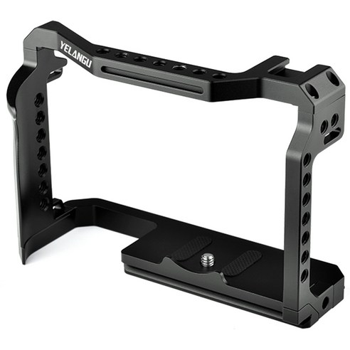 AFBEST Canon EOS R5 및 R6 용 YELANGU DSLR 카메라 케이지 내장 콜드 슈 NATO 레일 1/4 인치 Arri 구멍 장비 비디오, 검정