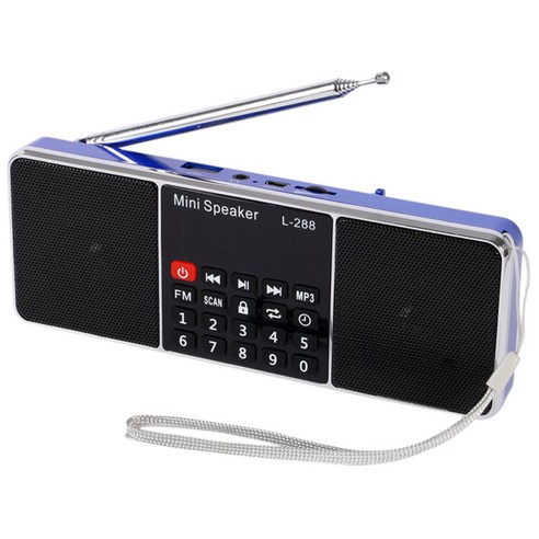 미니 휴대용 충전식 스테레오 L-288 FM 라디오 스피커 LCD 화면 지원 TF 카드 USB 디스크 MP3 음악 플레이어 라우드 스피커 (파란색), 하나, 보여진 바와 같이